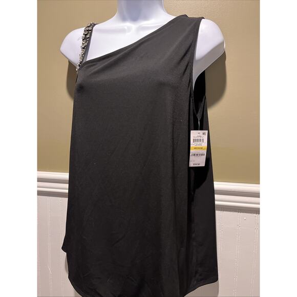 "INC INTERNATIONAL CONCEPTS" BLACK ONE SHOULDER SEQUINED STRAP TOP SIZE: M NWT - Picture 5 of 8